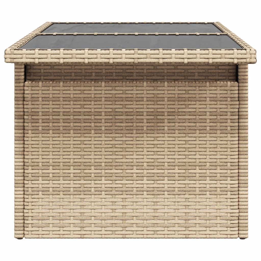 Tuintafel met glazen blad 100x55x73 cm poly rattan beige