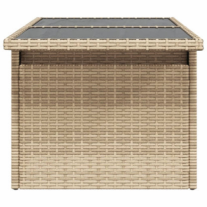 Tuintafel met glazen blad 100x55x73 cm poly rattan beige