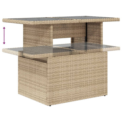 Tuintafel met glazen blad 100x55x73 cm poly rattan beige