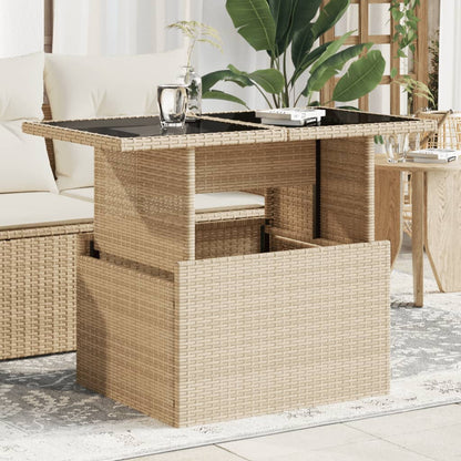 Tuintafel met glazen blad 100x55x73 cm poly rattan beige