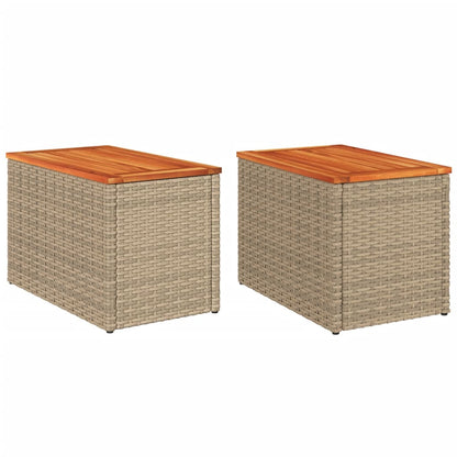 Tuinbijzettafels 2 st 55x34x37 cm poly rattan en hout beige