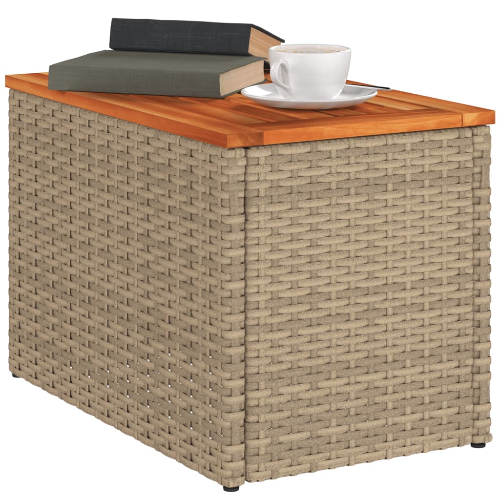 Tuinbijzettafels 2 st 55x34x37 cm poly rattan en hout beige