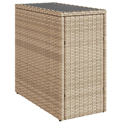 Tuinbijzettafel met glazen blad 58x27,5x55 cm poly rattan beige