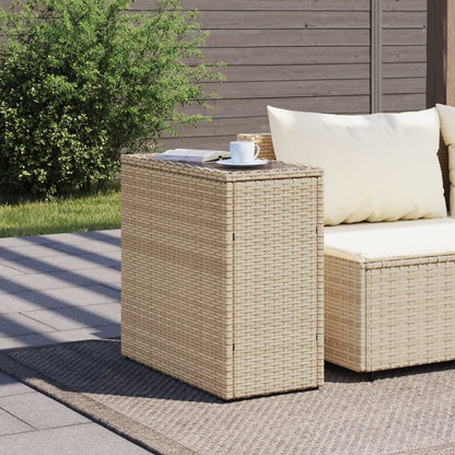 Tuinbijzettafel met glazen blad 58x27,5x55 cm poly rattan beige