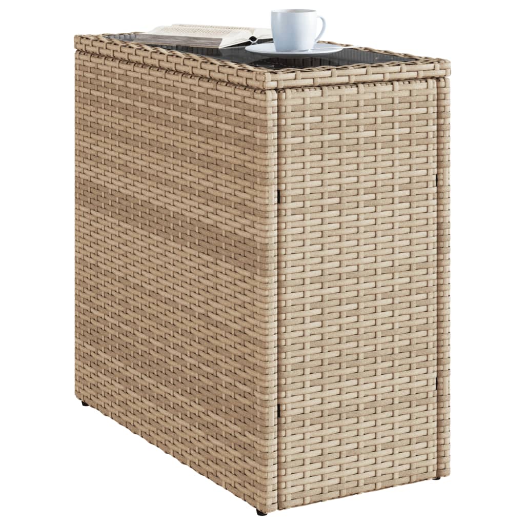 Tuinbijzettafel met glazen blad 58x27,5x55 cm poly rattan beige