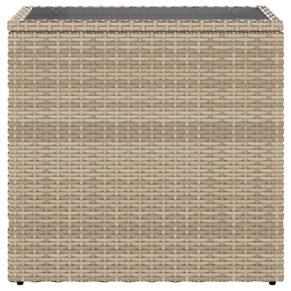 Tuinbijzettafel met glazen blad 58x27,5x55 cm poly rattan beige