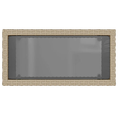 Tuinbijzettafel met glazen blad 58x27,5x55 cm poly rattan beige