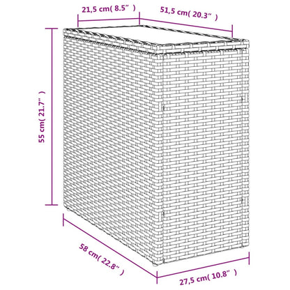 Tuinbijzettafel met glazen blad 58x27,5x55 cm poly rattan beige