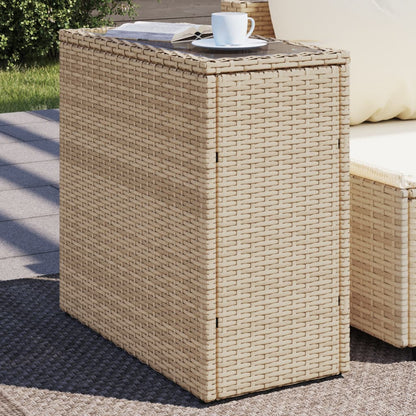 Tuinbijzettafel met glazen blad 58x27,5x55 cm poly rattan beige