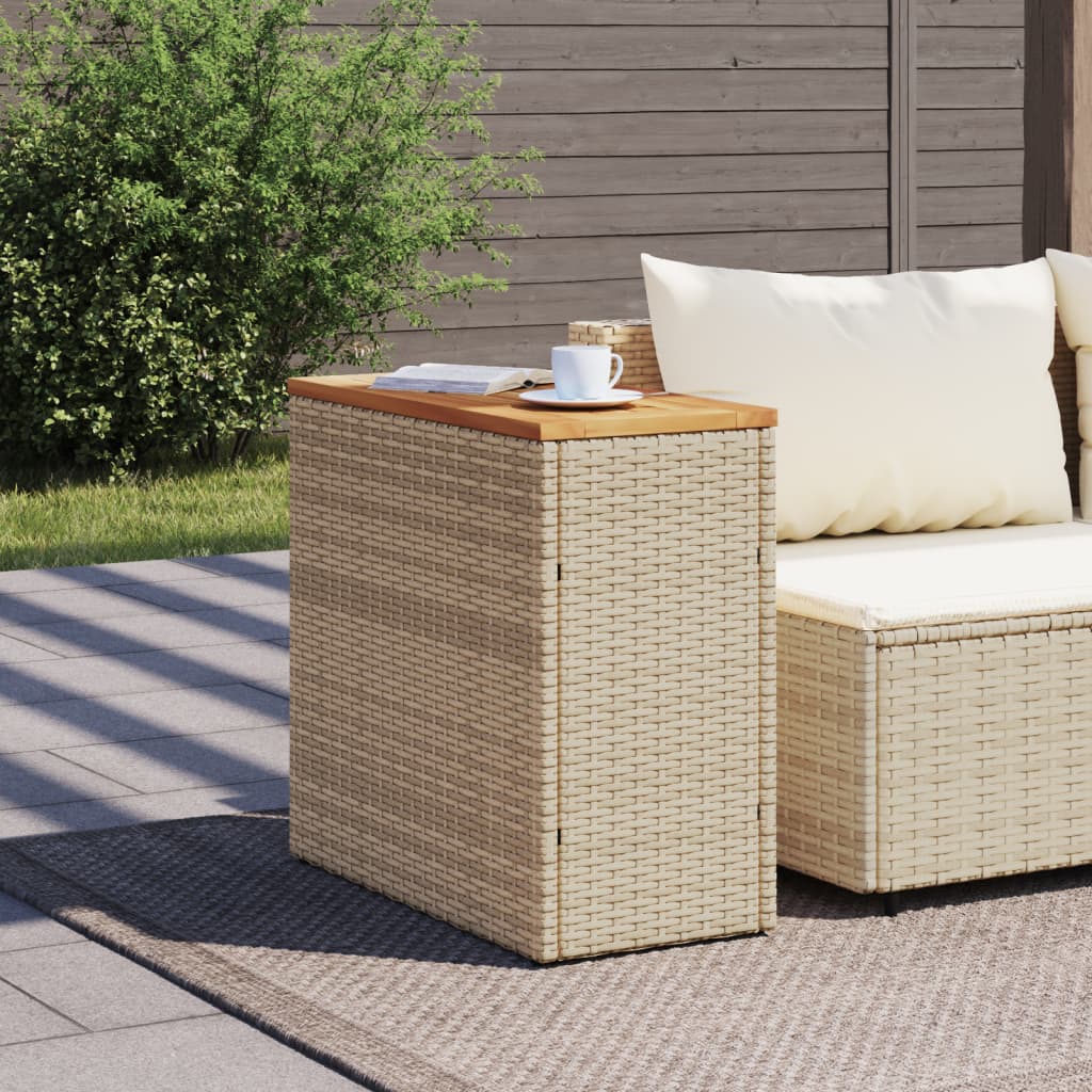 Tuinbijzettafel met houten blad 58x27,5x55 cm poly rattan beige