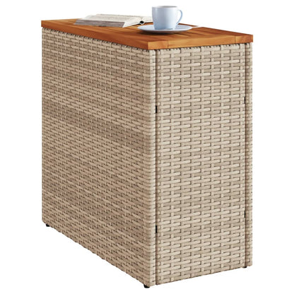 Tuinbijzettafel met houten blad 58x27,5x55 cm poly rattan beige