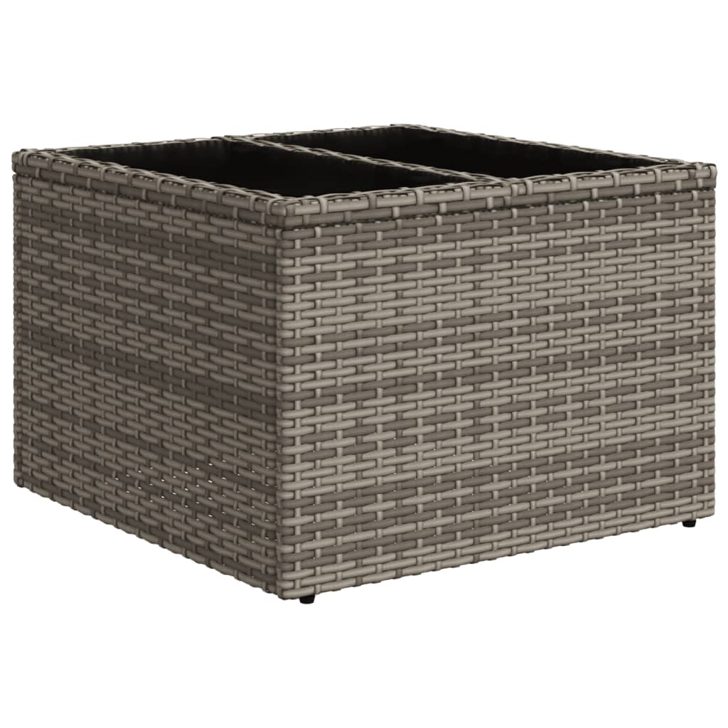 Tuintafel met glazen blad 55x55x37 cm poly rattan grijs