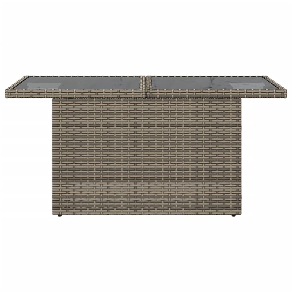 Tuintafel met glazen blad 100x55x73 cm poly rattan grijs