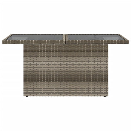 Tuintafel met glazen blad 100x55x73 cm poly rattan grijs