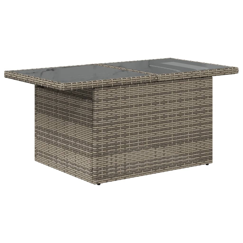 Tuintafel met glazen blad 100x55x73 cm poly rattan grijs