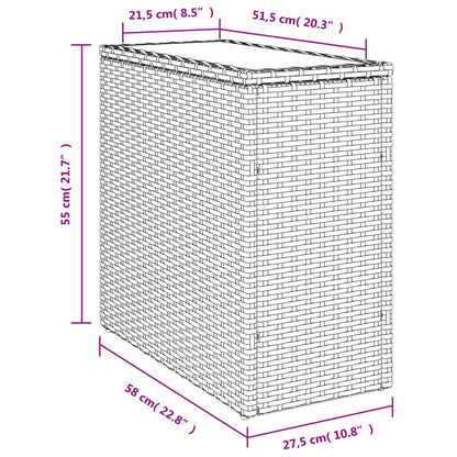 Tuinbijzettafel met glazen blad 58x27,5x55 cm poly rattan grijs