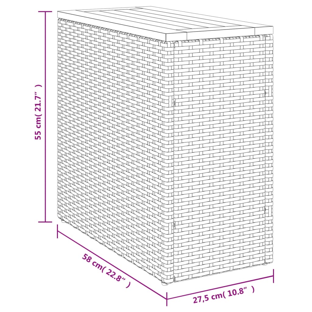 Tuinbijzettafel met houten blad 58x27,5x55 cm poly rattan grijs