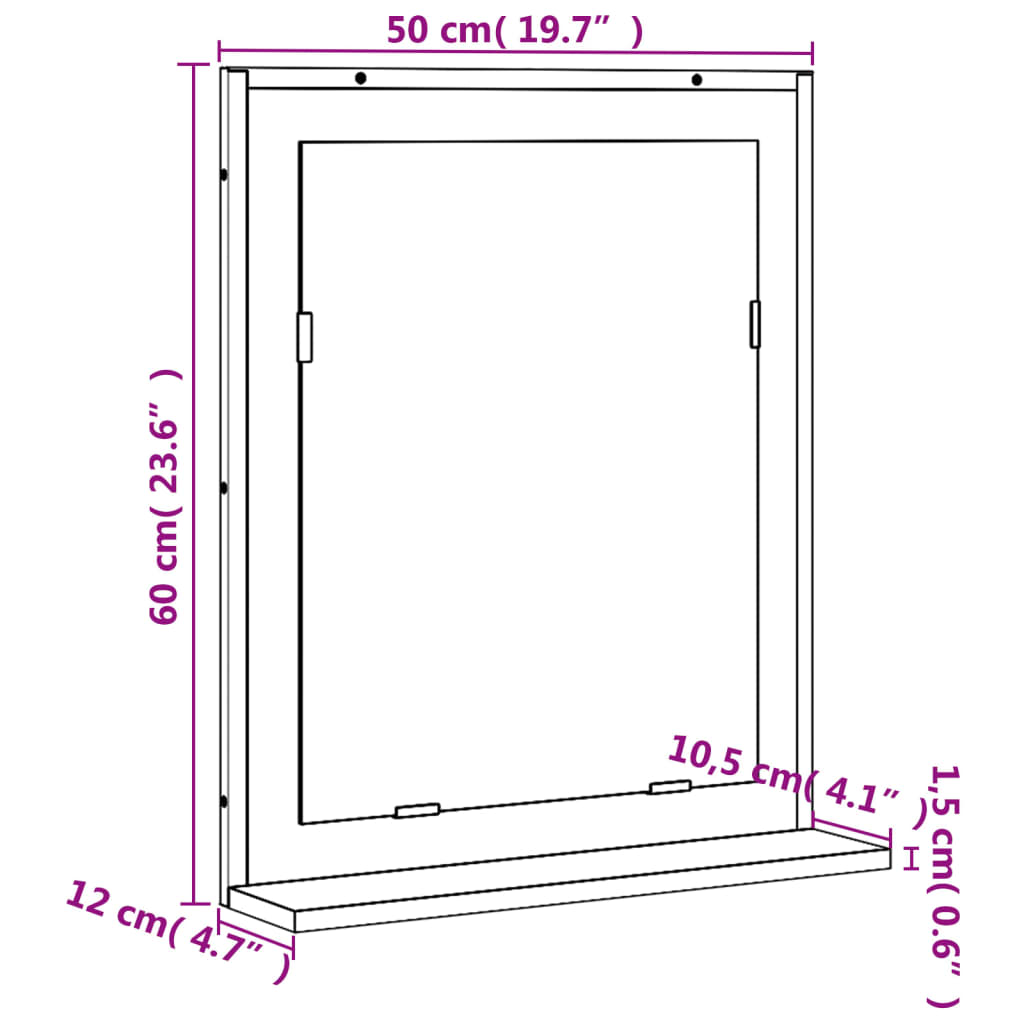 Badkamerspiegel met schap 50x12x60 cm hout zwart