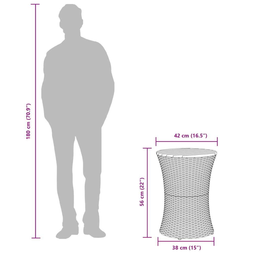 Tuinbijzettafel trommelvormig poly rattan en massief hout grijs