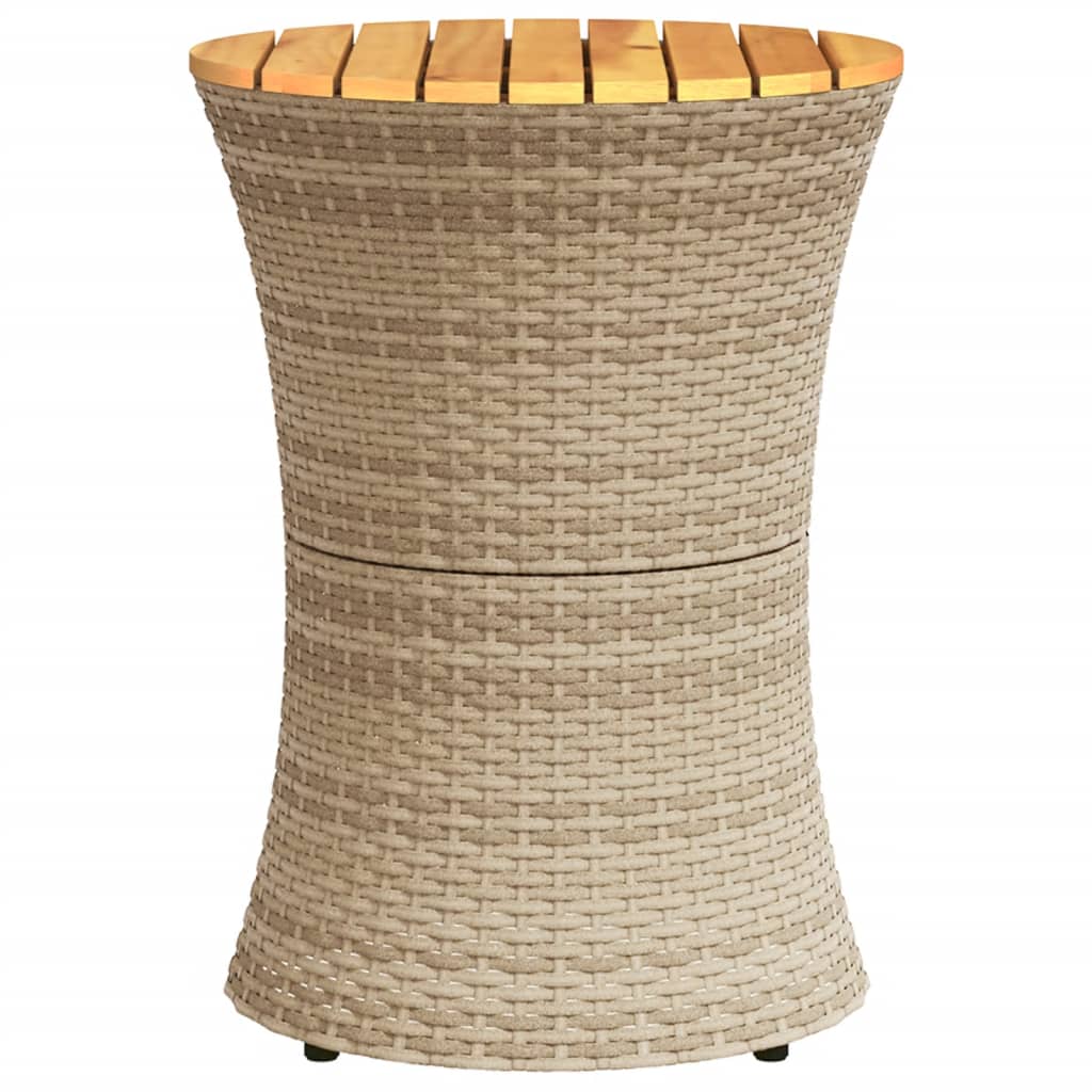 Tuinbijzettafel trommelvormig poly rattan en massief hout beige