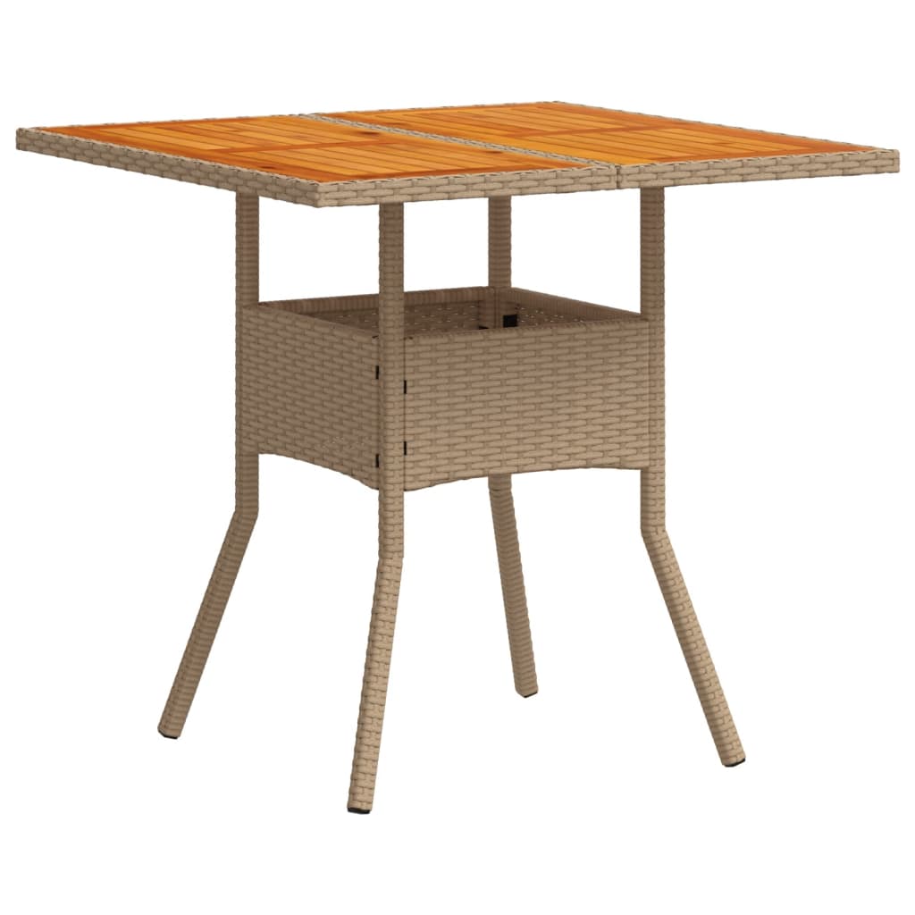 Tuintafel 80x80x75 cm poly rattan en acaciahout beige