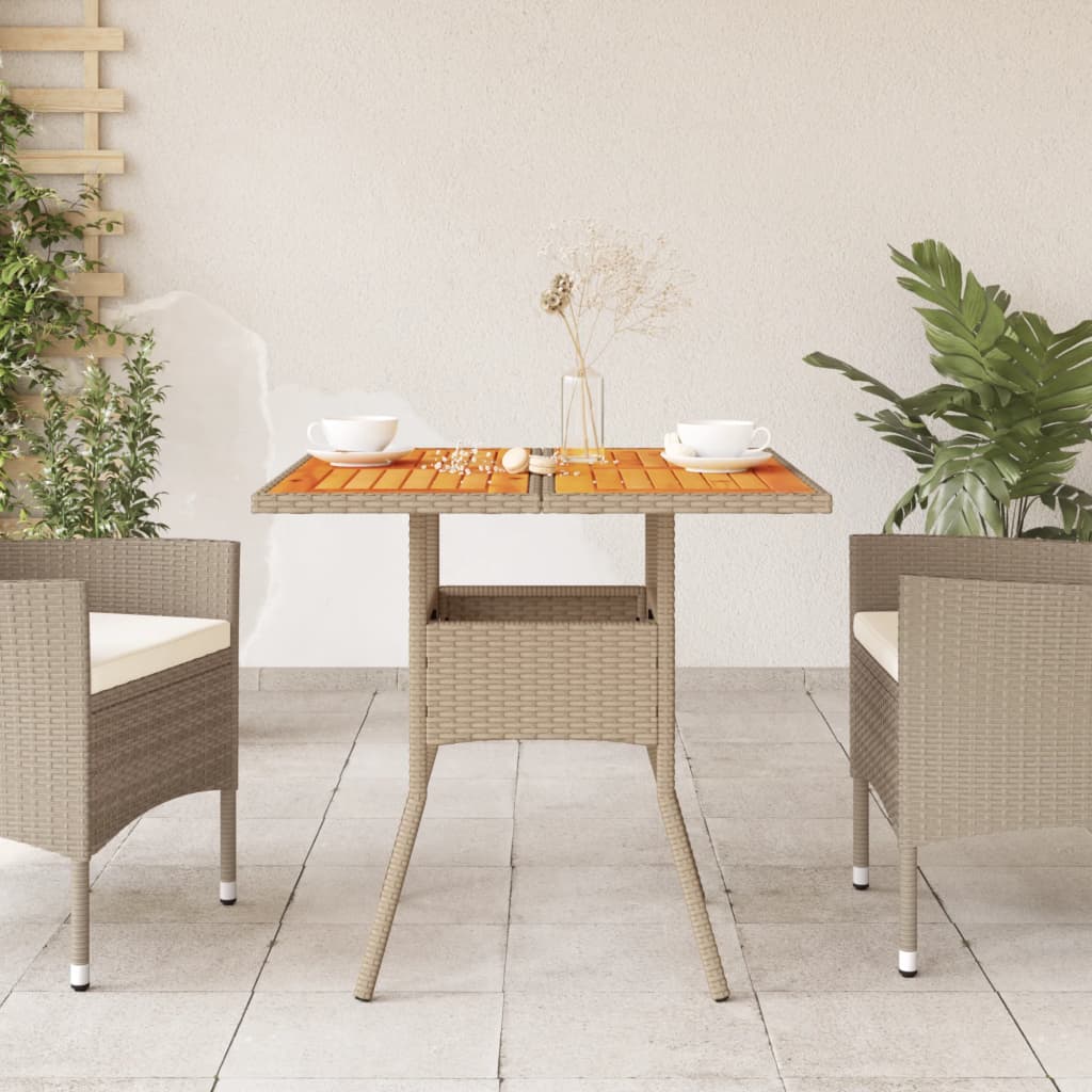 Tuintafel 80x80x75 cm poly rattan en acaciahout beige