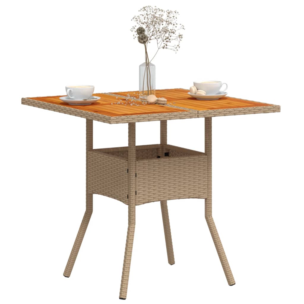 Tuintafel 80x80x75 cm poly rattan en acaciahout beige