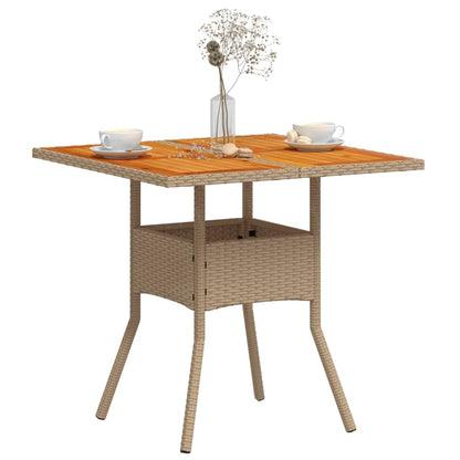 Tuintafel 80x80x75 cm poly rattan en acaciahout beige