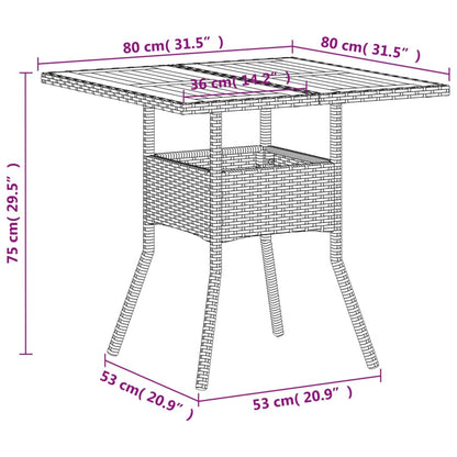 Tuintafel 80x80x75 cm poly rattan en acaciahout beige