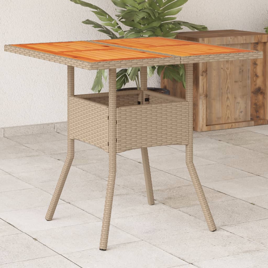 Tuintafel 80x80x75 cm poly rattan en acaciahout beige