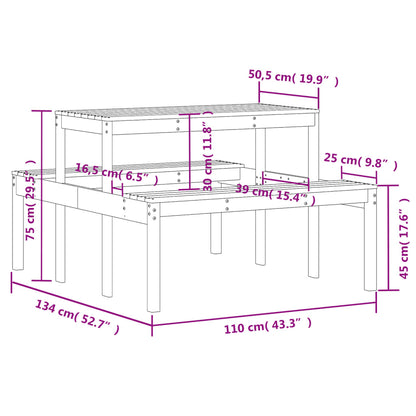 Picknicktafel 110x134x75 cm massief grenenhout wit