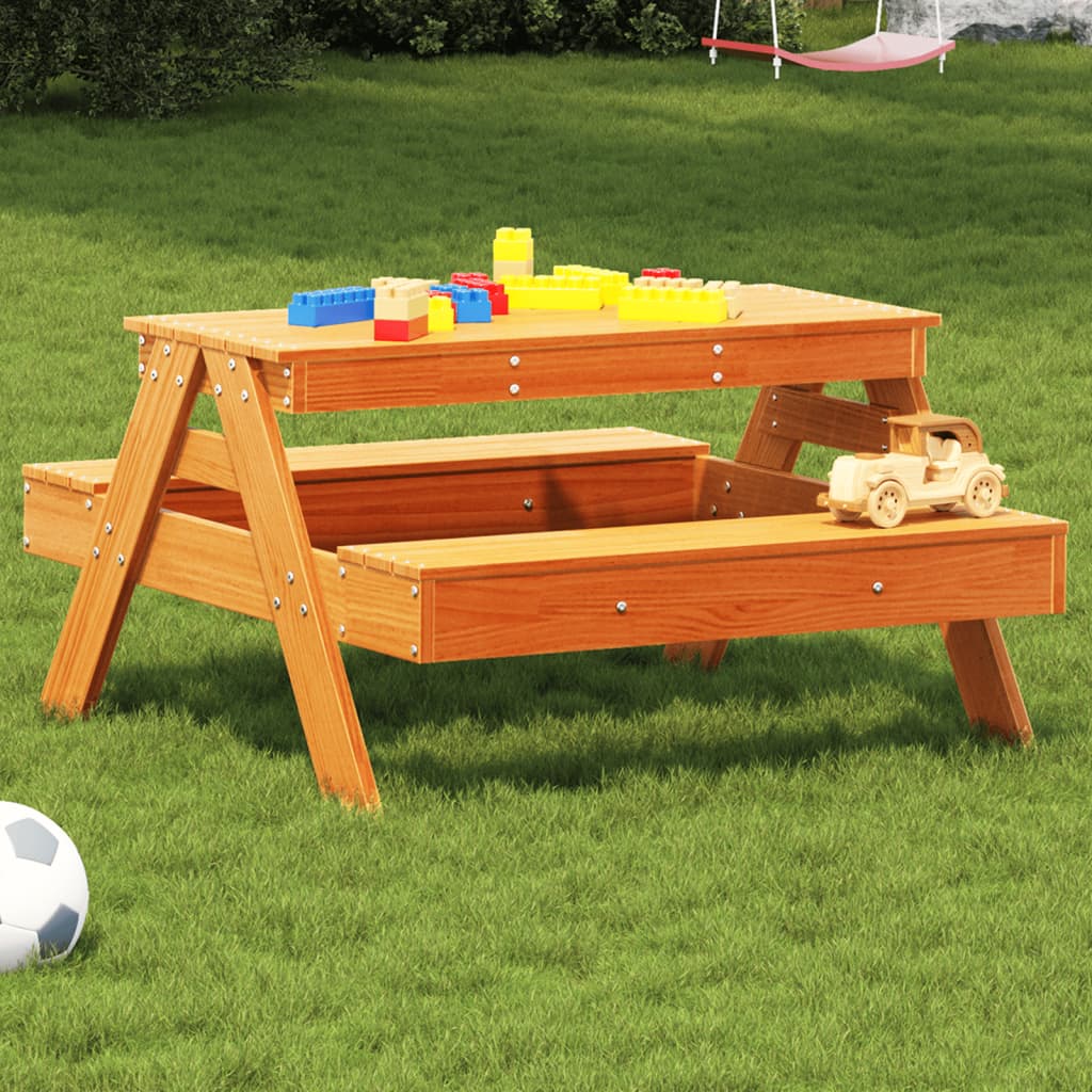 Picknicktafel voor kinderen 88x97x52 cm grenenhout wasbruin