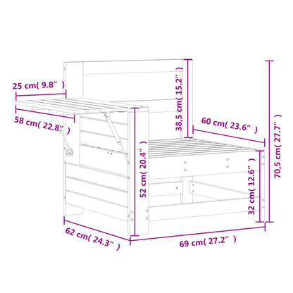 Tuinbank met armleuning en klaptafel massief grenenhout wit