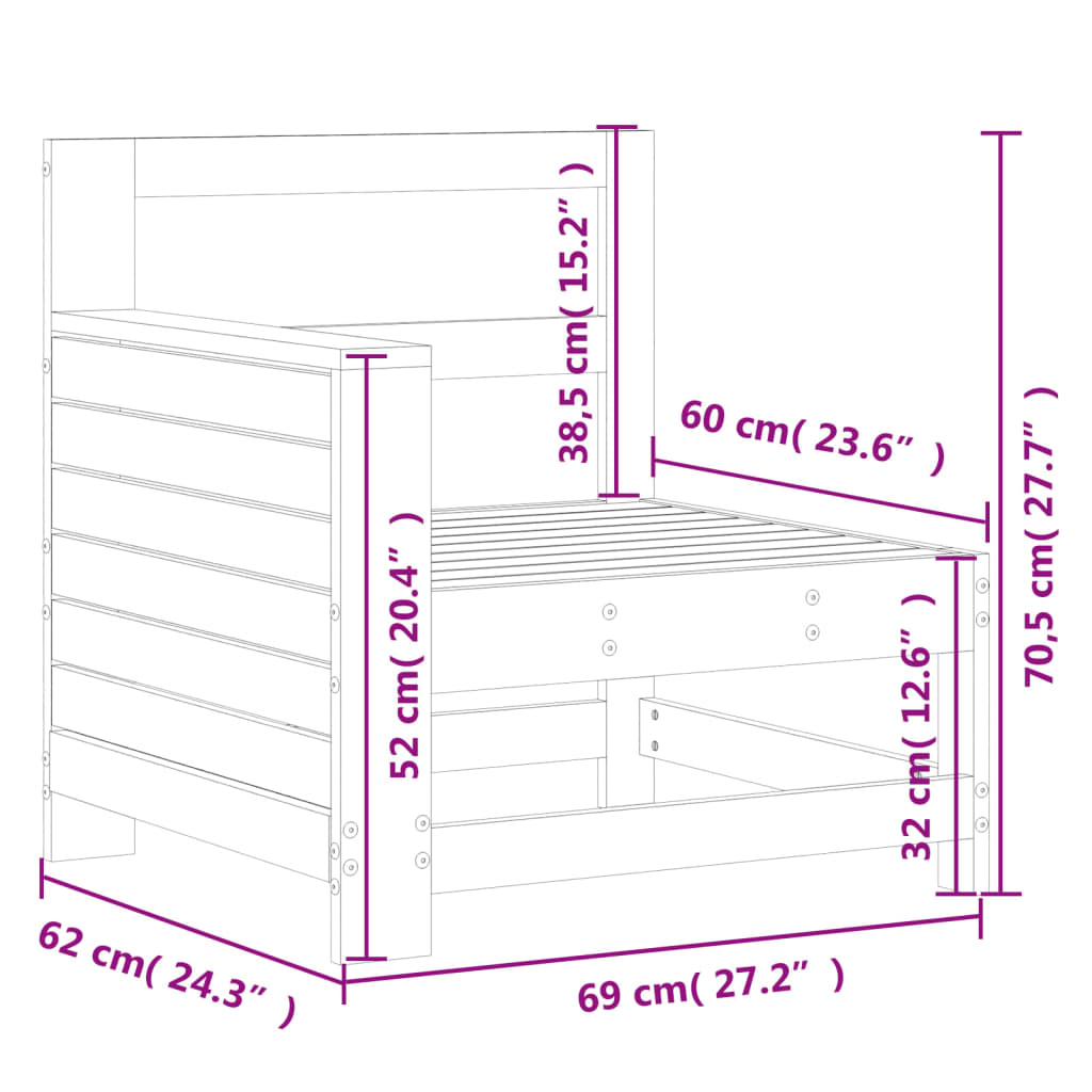 Tuinbank met armleuning 69x62x70,5 cm massief grenenhout