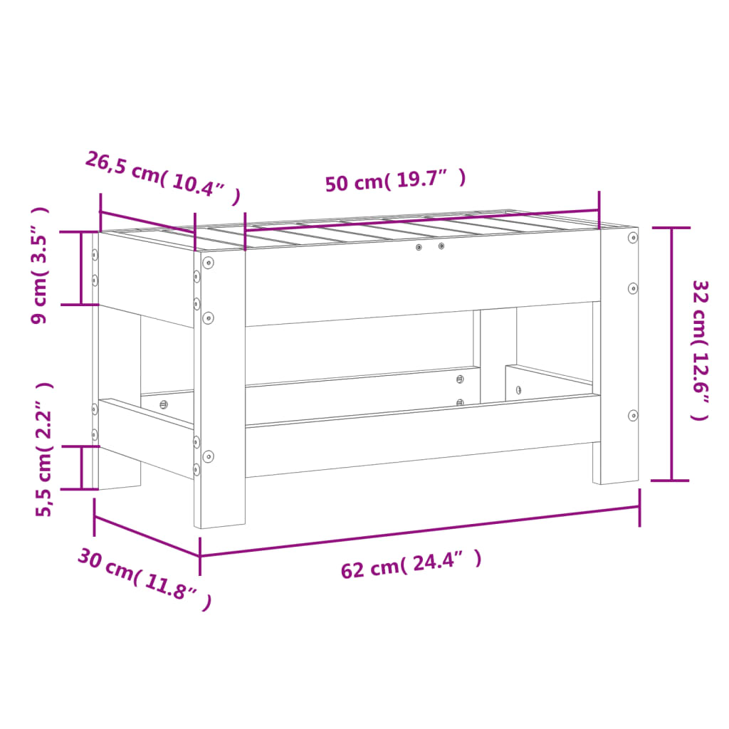 Tuinvoetenbank 62x30x32 cm massief grenenhout