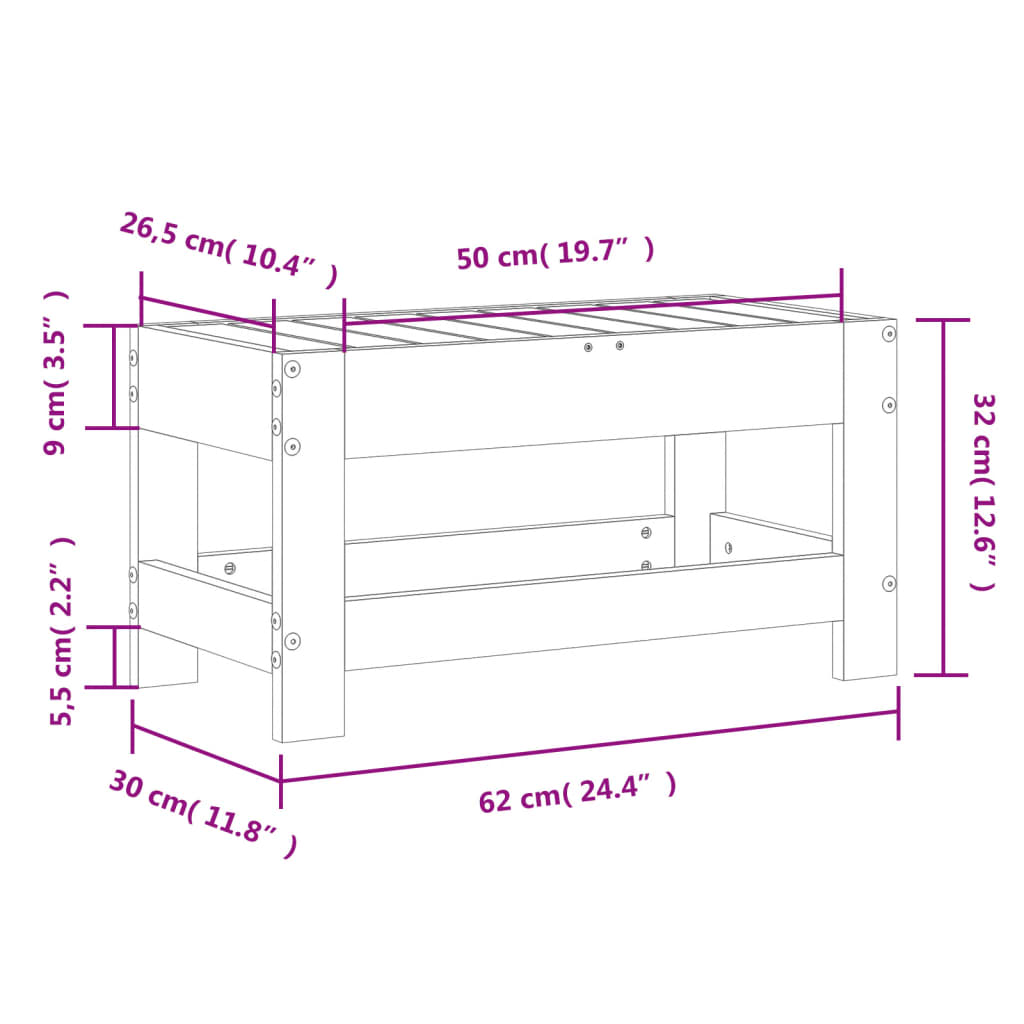 Tuinvoetenbank 62x30x32 cm massief grenenhout wasbruin