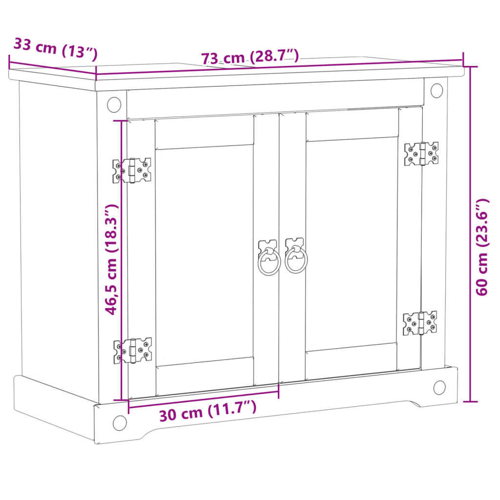 Badkamer wastafelkast Corona 73x33x60 cm massief grenenhout