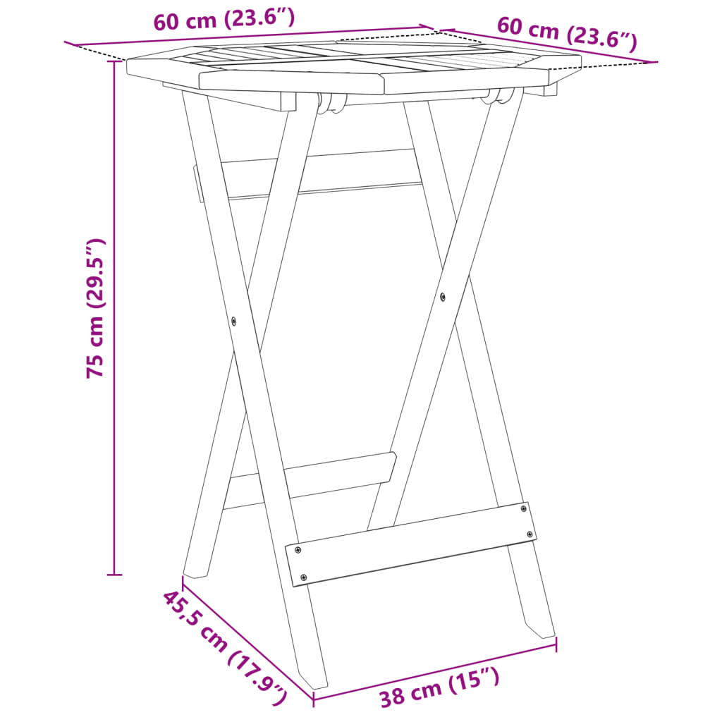 Tuintafel inklapbaar Ø60x75 cm massief acaciahout