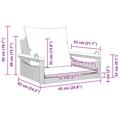 Schommelbank met kussens 63x62x40 cm poly rattan zwart