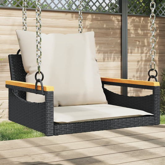 Schommelbank met kussens 63x62x40 cm poly rattan zwart