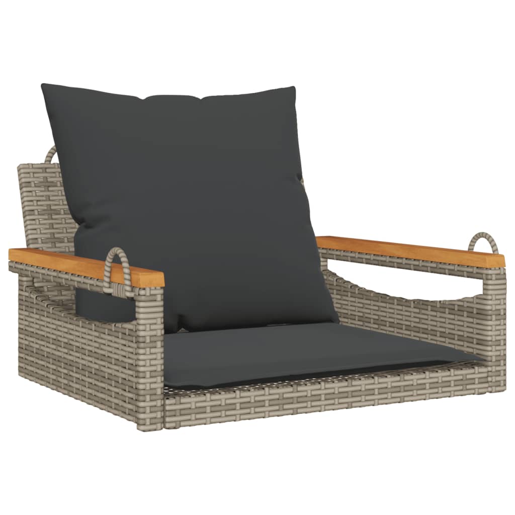 Schommelbank met kussens 63x62x40 cm poly rattan grijs