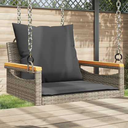 Schommelbank met kussens 63x62x40 cm poly rattan grijs