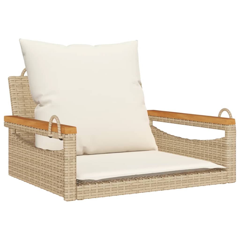 Schommelbank met kussens 63x62x40 cm poly rattan beige