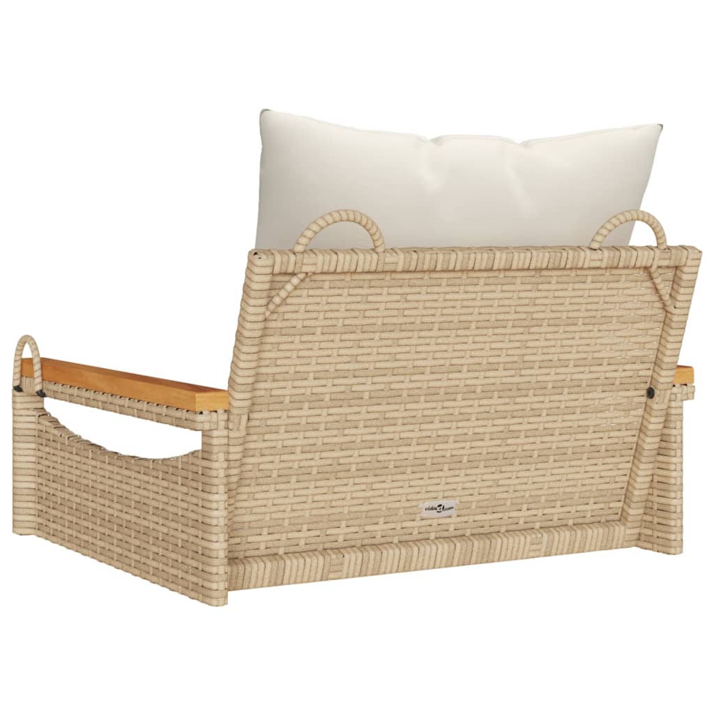 Schommelbank met kussens 63x62x40 cm poly rattan beige