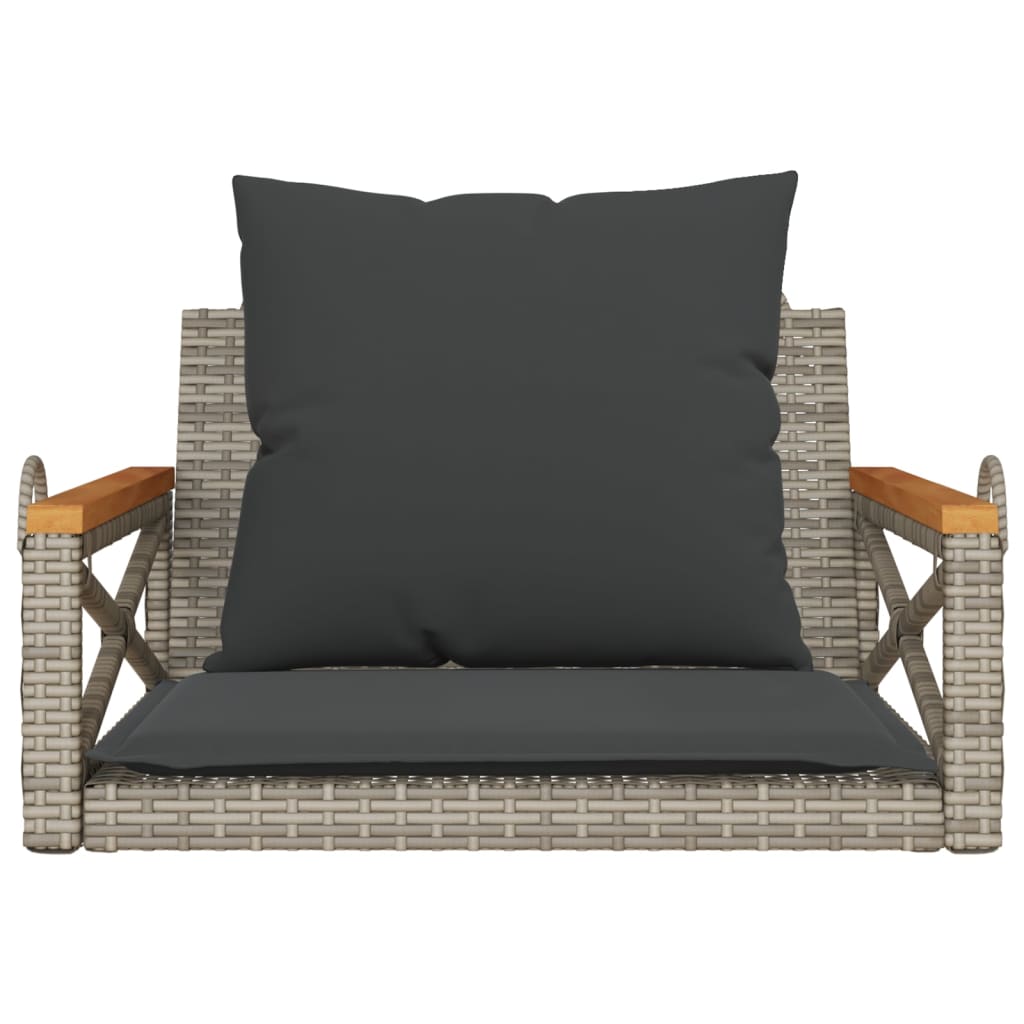 Schommelbank met kussens 63x62x40 cm poly rattan grijs