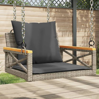 Schommelbank met kussens 63x62x40 cm poly rattan grijs