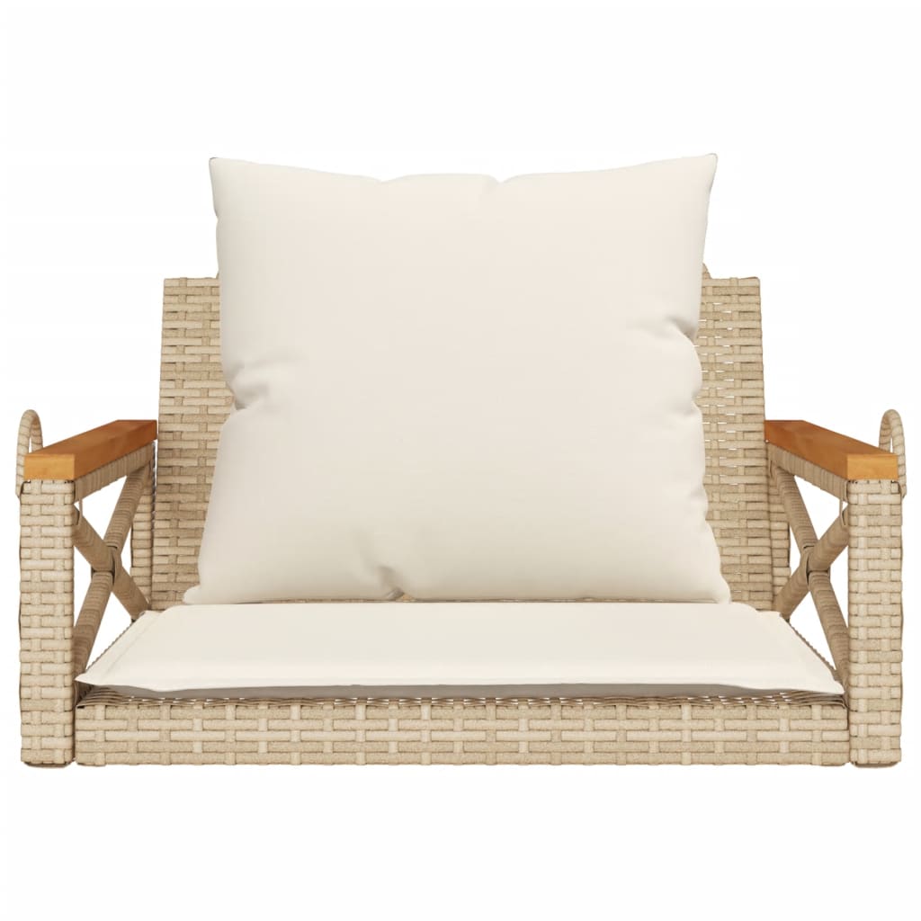 Schommelbank met kussens 63x62x40 cm poly rattan beige