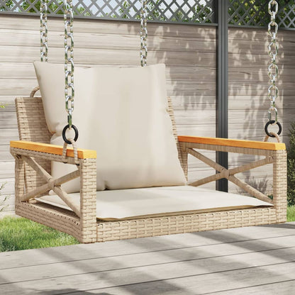 Schommelbank met kussens 63x62x40 cm poly rattan beige