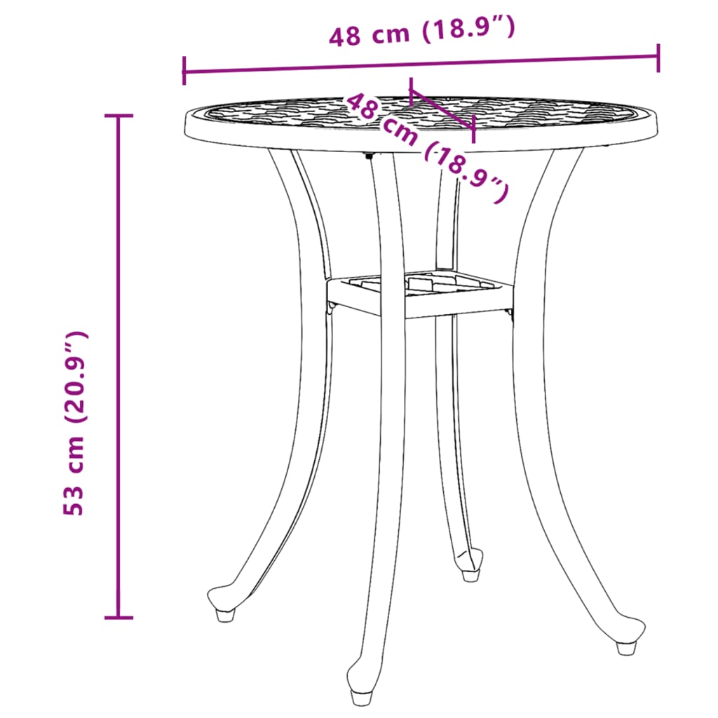 Tuintafel Ø 48x53 cm gietaluminium bronskleurig