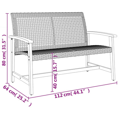 Tuinbank 112 cm poly rattan en acaciahout zwart